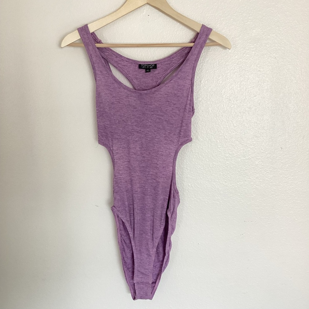Topshop Heathered Lilac Cutout Twist Back Detail Bodysuit Sexy Boho Festival